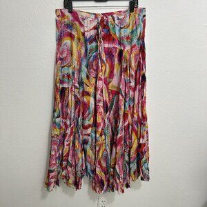 VTG 90s Sandy Starkman Pink Colorful Pleated Maxi Skirt XL Bohomian Artsy Gypsy